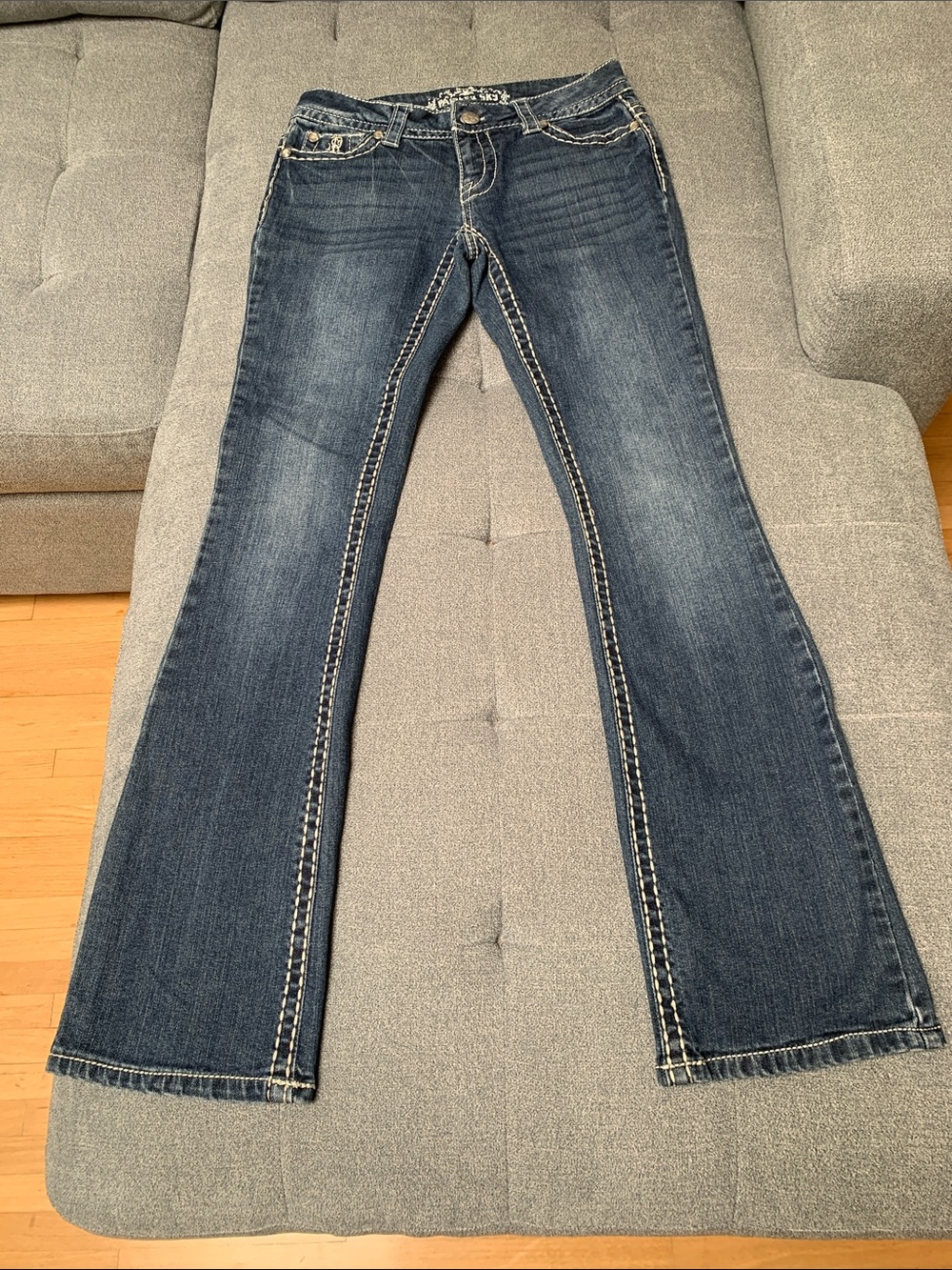 Paisley Sky Dark Blue Flare Jeans